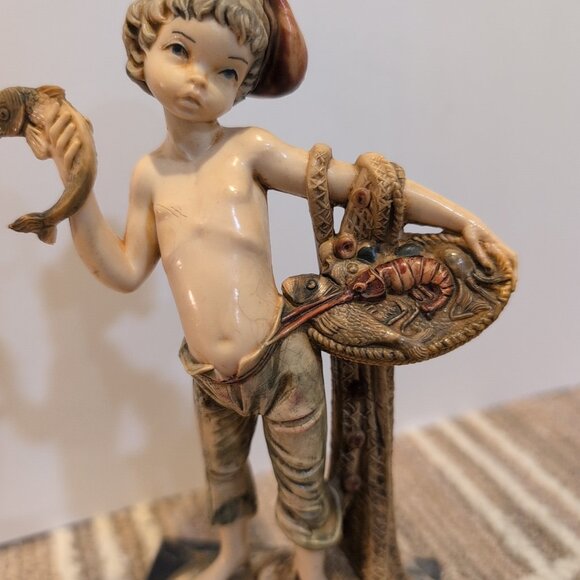 VTG Fontanini Italian Simonelli Depose Carrara Marble Fish Basket Crab Figurine - Picture 3 of 13